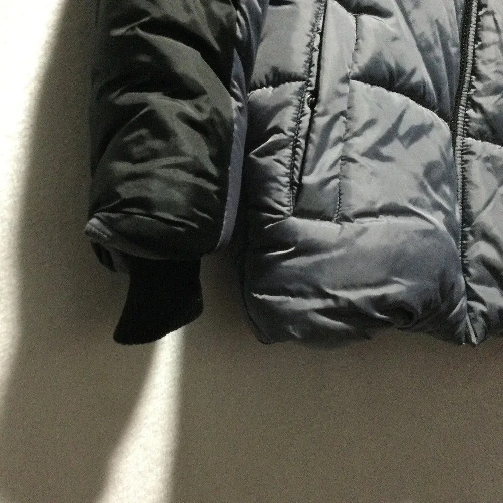 Calvin Klein Jeans Kids Puffer Jacket Black Gray Hooded Size L 14 16 Winter Warm
